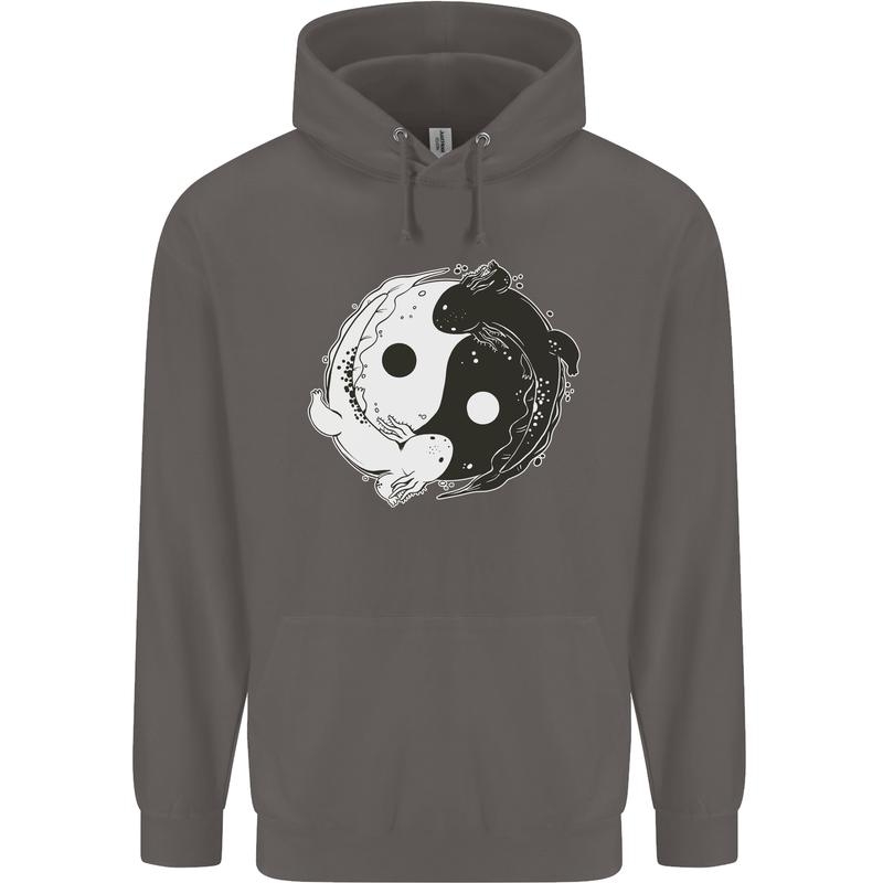 Yin Yang Axolottl Mens 80% Cotton Hoodie Charcoal