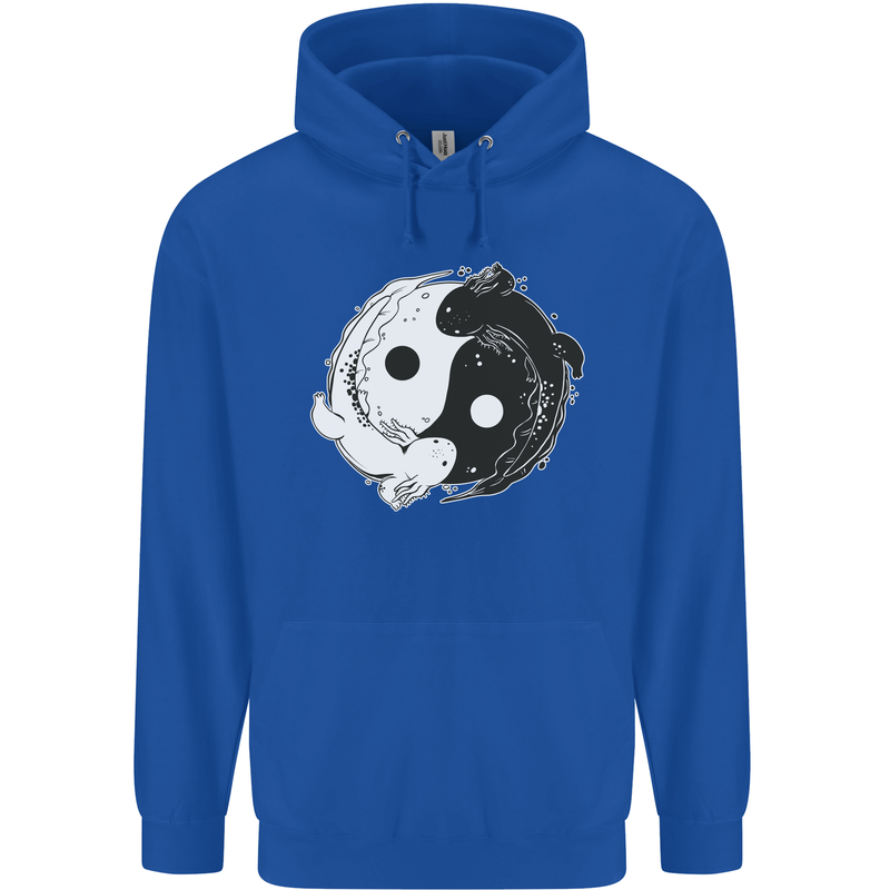 Yin Yang Axolottl Mens 80% Cotton Hoodie Royal Blue