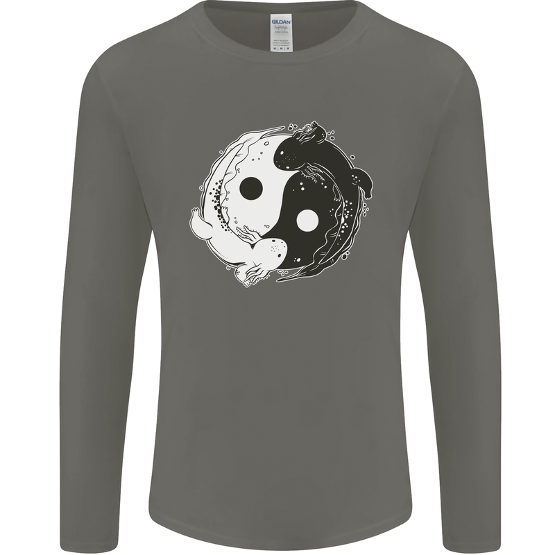 Yin Yang Axolottl Mens Long Sleeve T-Shirt Charcoal