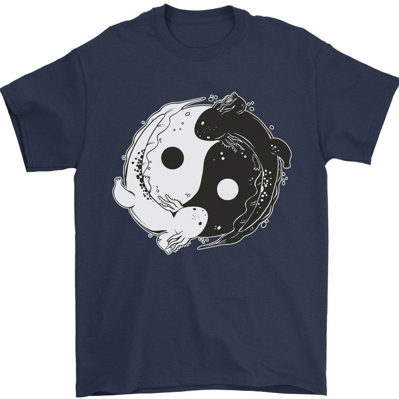 Yin Yang Axolottl Mens T-Shirt 100% Cotton Navy Blue