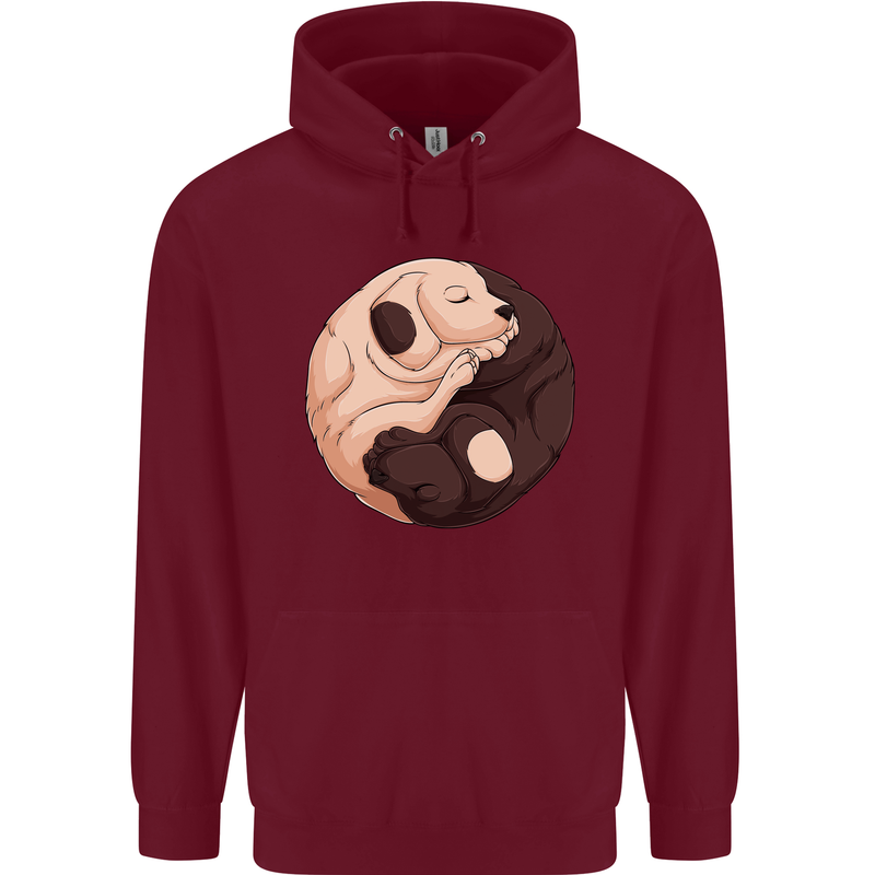 Yin Yang Dogs Mens 80% Cotton Hoodie Maroon