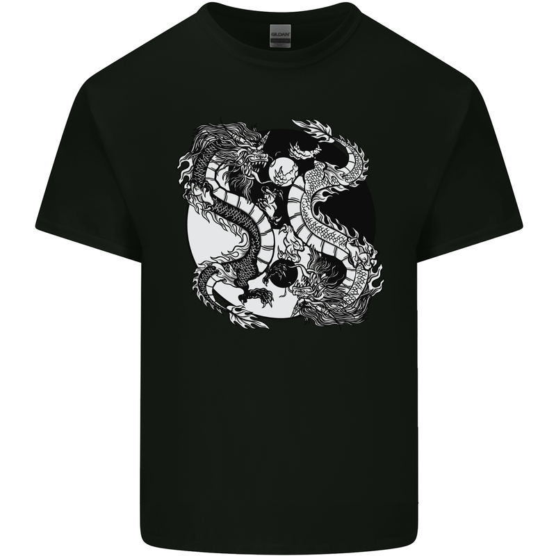 Yin Yang Dragons Mens Cotton T-Shirt Tee Top Black