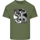 Yin Yang Dragons Mens Cotton T-Shirt Tee Top Military Green