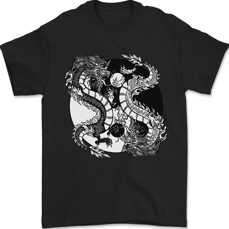 Yin Yang Dragons Mens T-Shirt 100% Cotton Black