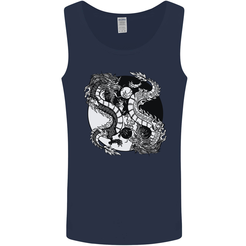 Yin Yang Dragons Mens Vest Tank Top Navy Blue