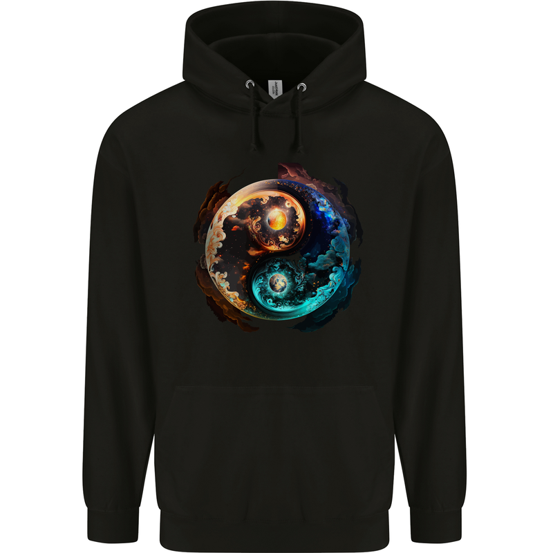Yin Yang Planets Space Universe Astronomy Childrens Kids Hoodie Black