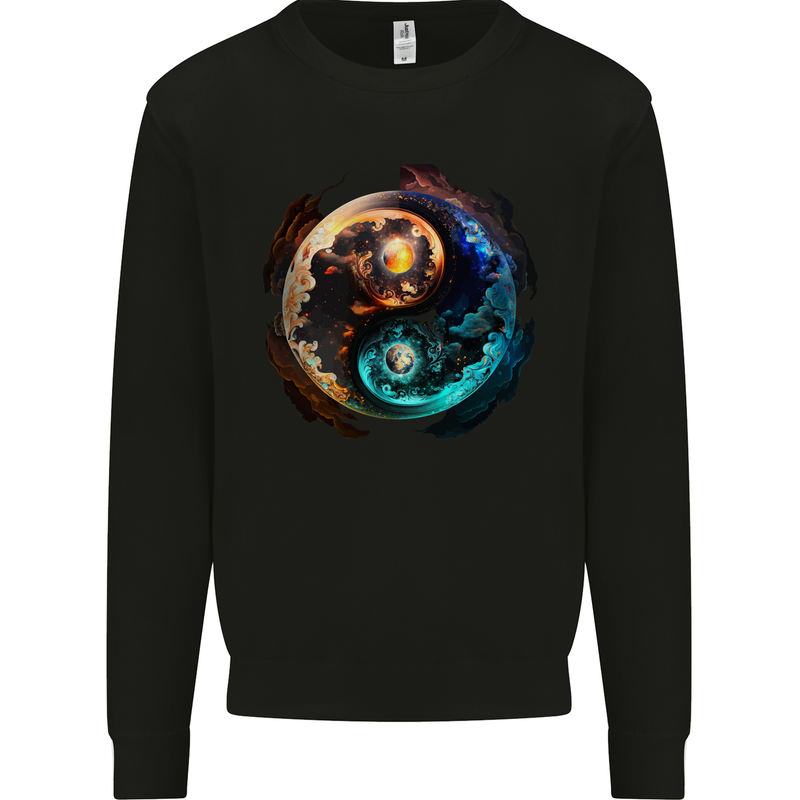 Yin Yang Planets Space Universe Astronomy Kids Sweatshirt Jumper Black