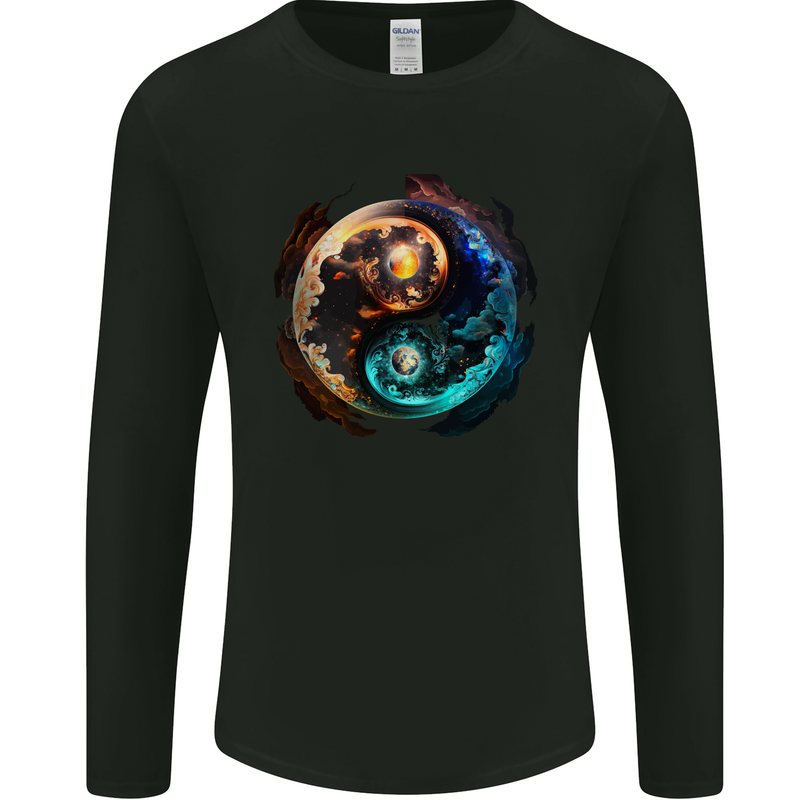 Yin Yang Planets Space Universe Astronomy Mens Long Sleeve T-Shirt Black