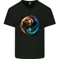 Yin Yang Planets Space Universe Astronomy Mens V-Neck Cotton T-Shirt Black