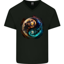 Yin Yang Planets Space Universe Astronomy Mens V-Neck Cotton T-Shirt Black