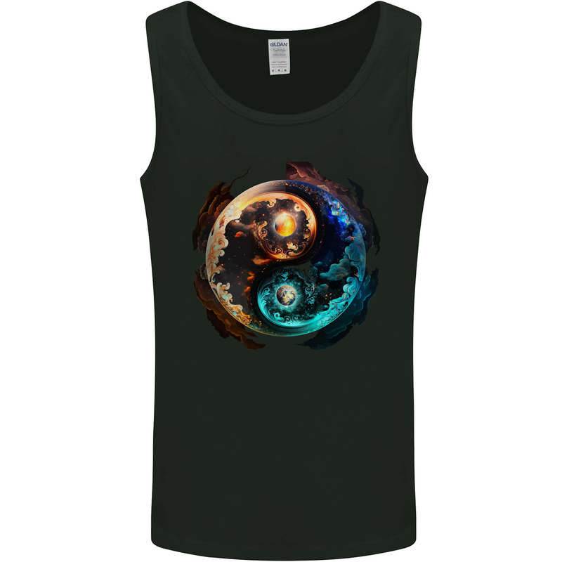 Yin Yang Planets Space Universe Astronomy Mens Vest Tank Top Black