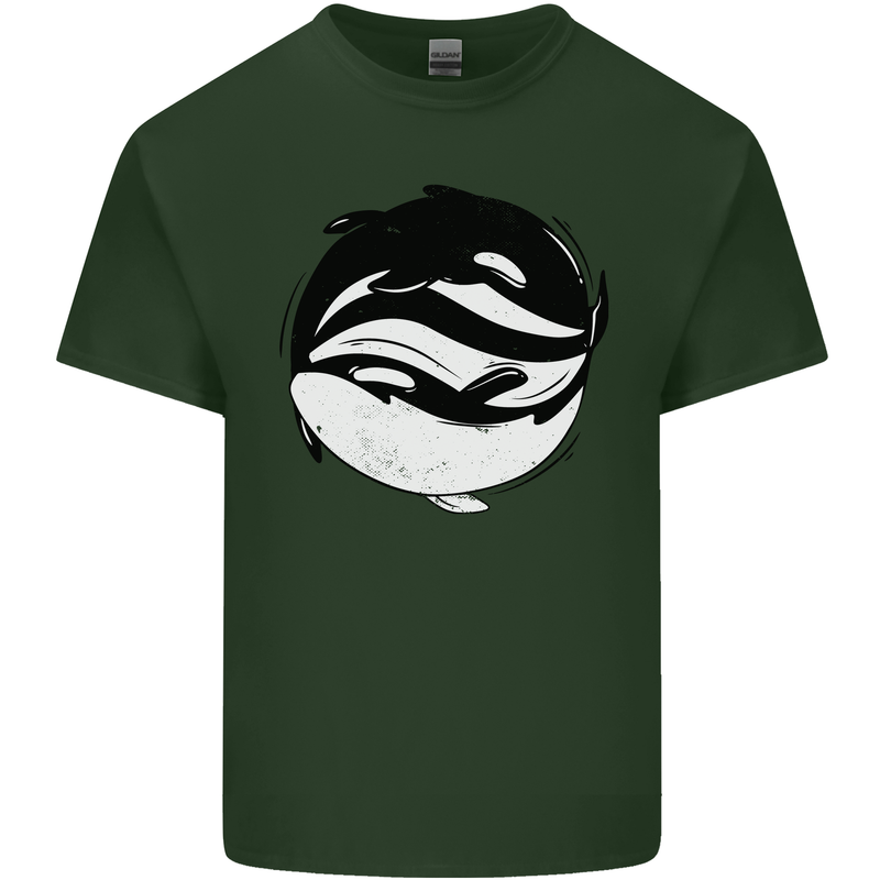 Ying Yan Orca Killer Whale Mens Cotton T-Shirt Tee Top Forest Green