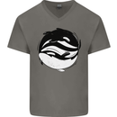 Ying Yan Orca Killer Whale Mens V-Neck Cotton T-Shirt Charcoal
