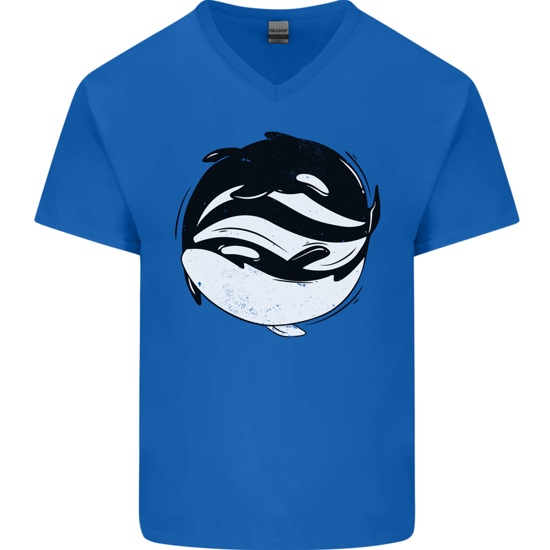 Ying Yan Orca Killer Whale Mens V-Neck Cotton T-Shirt Royal Blue