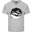 Ying Yan Orca Killer Whale Mens V-Neck Cotton T-Shirt Sports Grey