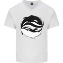 Ying Yan Orca Killer Whale Mens V-Neck Cotton T-Shirt White
