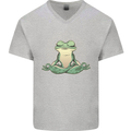 Yoga Frog Meditation Mens V-Neck Cotton T-Shirt Sports Grey