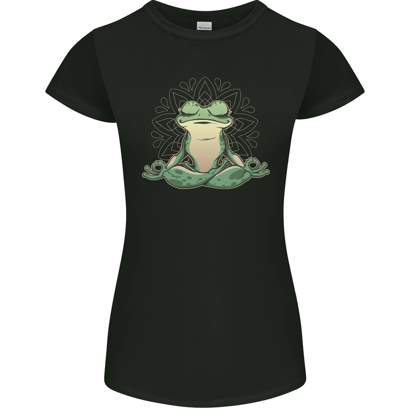 Yoga Frog Meditation Womens Petite Cut T-Shirt Black