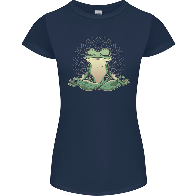 Yoga Frog Meditation Womens Petite Cut T-Shirt Navy Blue