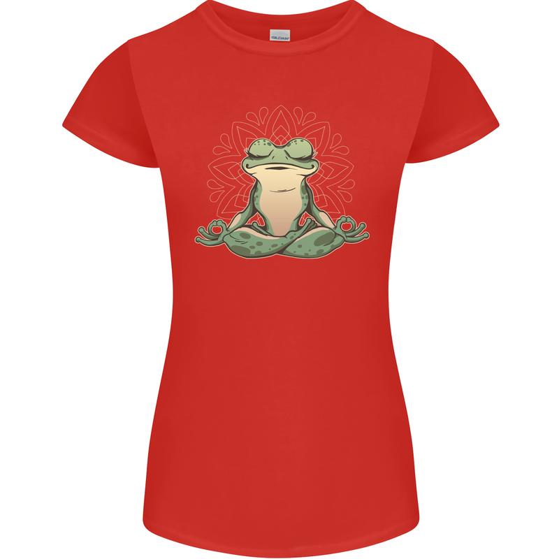 Yoga Frog Meditation Womens Petite Cut T-Shirt Red