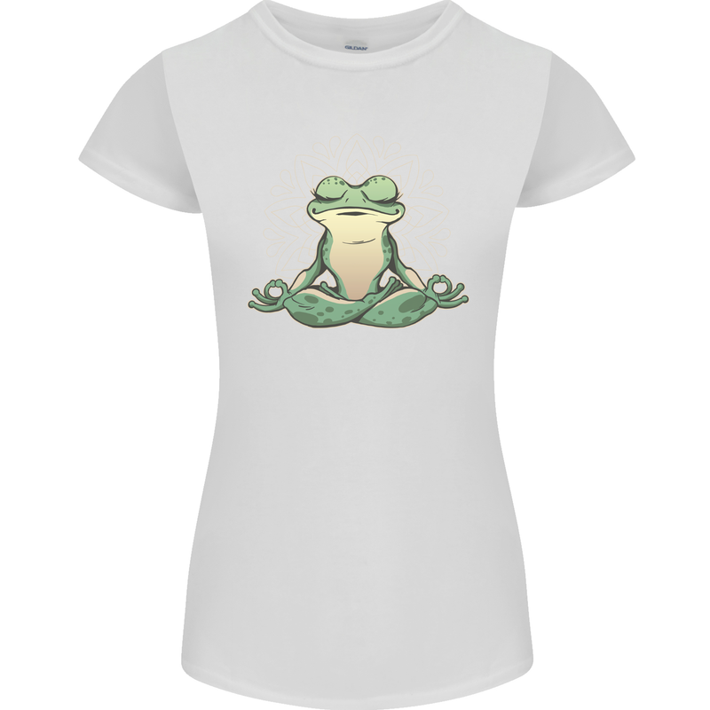 Yoga Frog Meditation Womens Petite Cut T-Shirt White