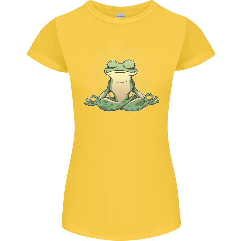 Yoga Frog Meditation Womens Petite Cut T-Shirt Yellow