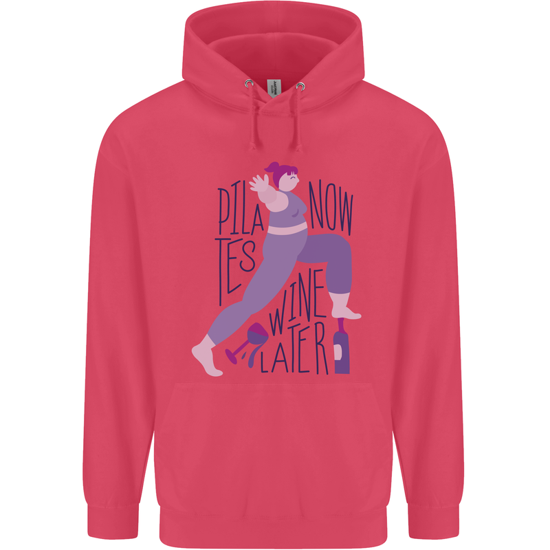 Yoga Pilates Now Wine Later Funny Alcohol Childrens Kids Hoodie Heliconia