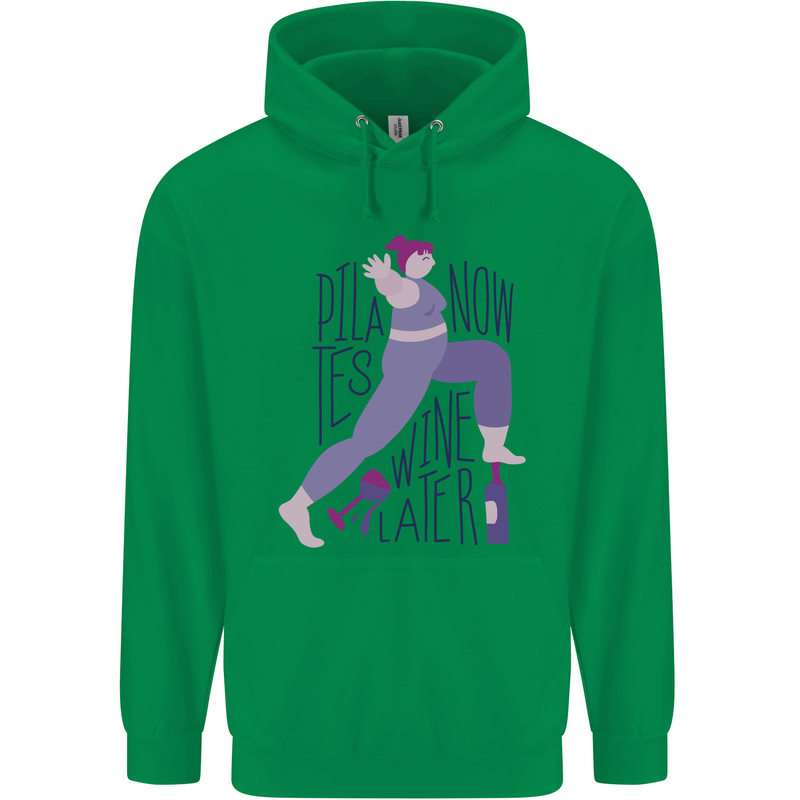 Yoga Pilates Now Wine Later Funny Alcohol Childrens Kids Hoodie Irish Green