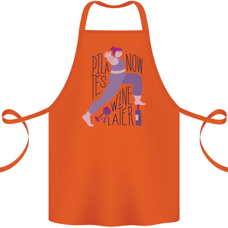 Yoga Pilates Now Wine Later Funny Alcohol Cotton Apron 100% Organic Orange