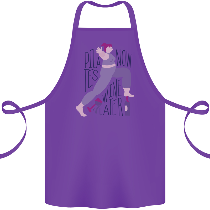 Yoga Pilates Now Wine Later Funny Alcohol Cotton Apron 100% Organic Purple