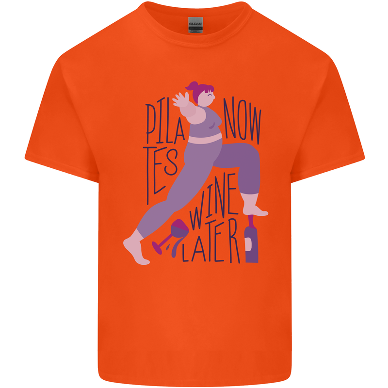 Yoga Pilates Now Wine Later Funny Alcohol Kids T-Shirt Childrens Orange