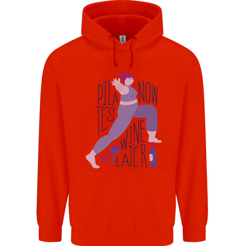 Yoga Pilates Now Wine Later Funny Alcohol Mens 80% Cotton Hoodie Bright Red