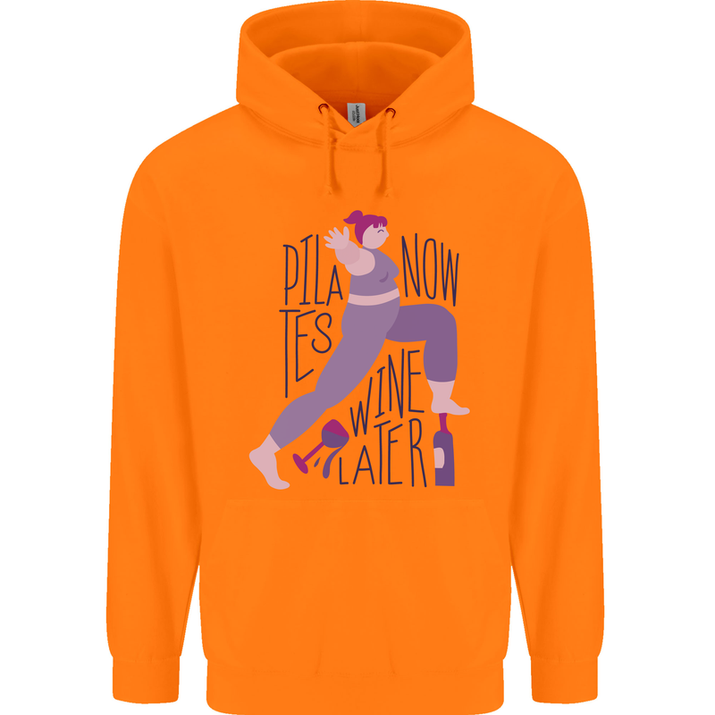 Yoga Pilates Now Wine Later Funny Alcohol Mens 80% Cotton Hoodie Orange