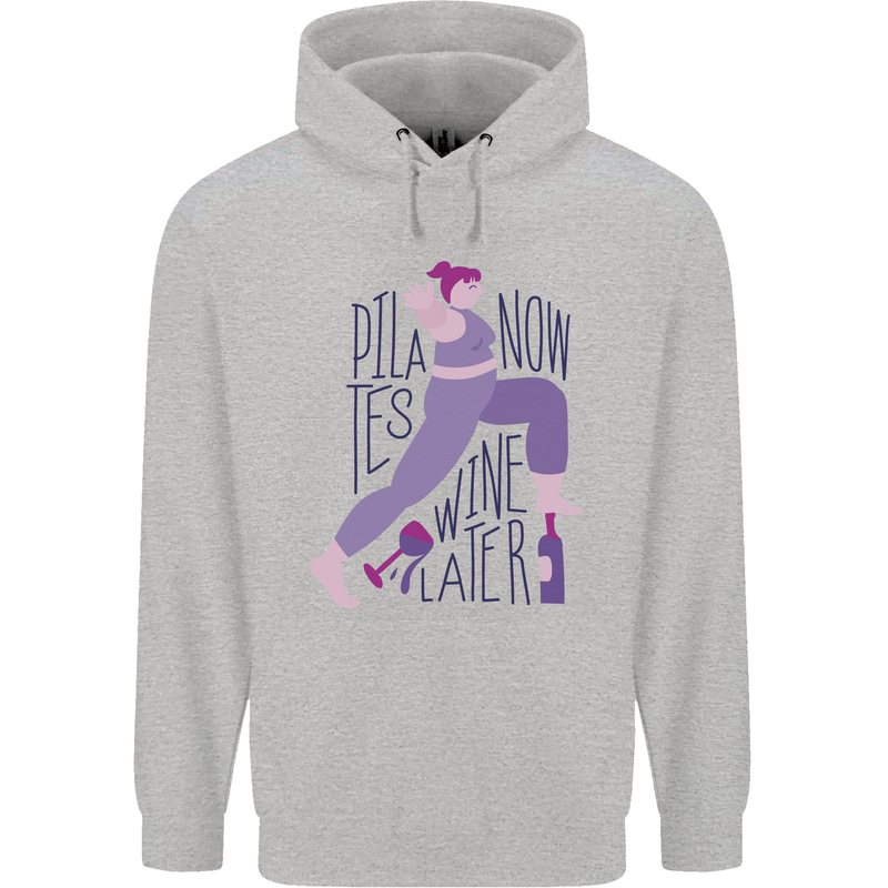 Yoga Pilates Now Wine Later Funny Alcohol Mens 80% Cotton Hoodie Sports Grey