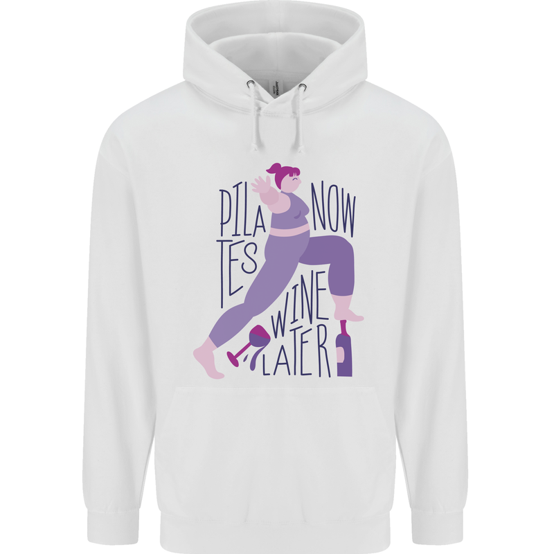Yoga Pilates Now Wine Later Funny Alcohol Mens 80% Cotton Hoodie White