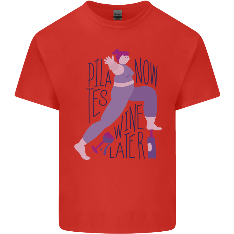 Yoga Pilates Now Wine Later Funny Alcohol Mens Cotton T-Shirt Tee Top Red