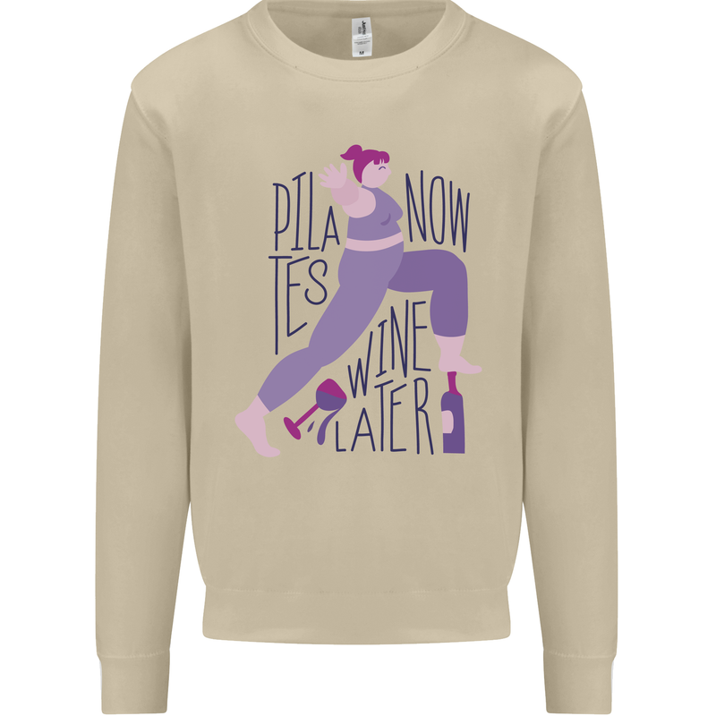 Yoga Pilates Now Wine Later Funny Alcohol Mens Sweatshirt Jumper Sand