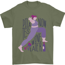 Yoga Pilates Now Wine Later Funny Alcohol Mens T-Shirt 100% Cotton Military Green