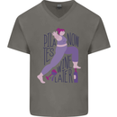 Yoga Pilates Now Wine Later Funny Alcohol Mens V-Neck Cotton T-Shirt Charcoal