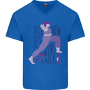 Yoga Pilates Now Wine Later Funny Alcohol Mens V-Neck Cotton T-Shirt Royal Blue