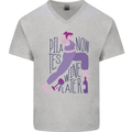 Yoga Pilates Now Wine Later Funny Alcohol Mens V-Neck Cotton T-Shirt Sports Grey