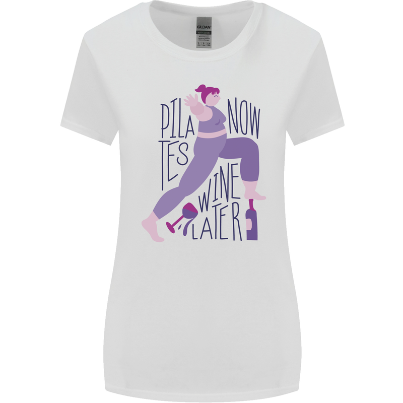 Yoga Pilates Now Wine Later Funny Alcohol Womens Wider Cut T-Shirt White