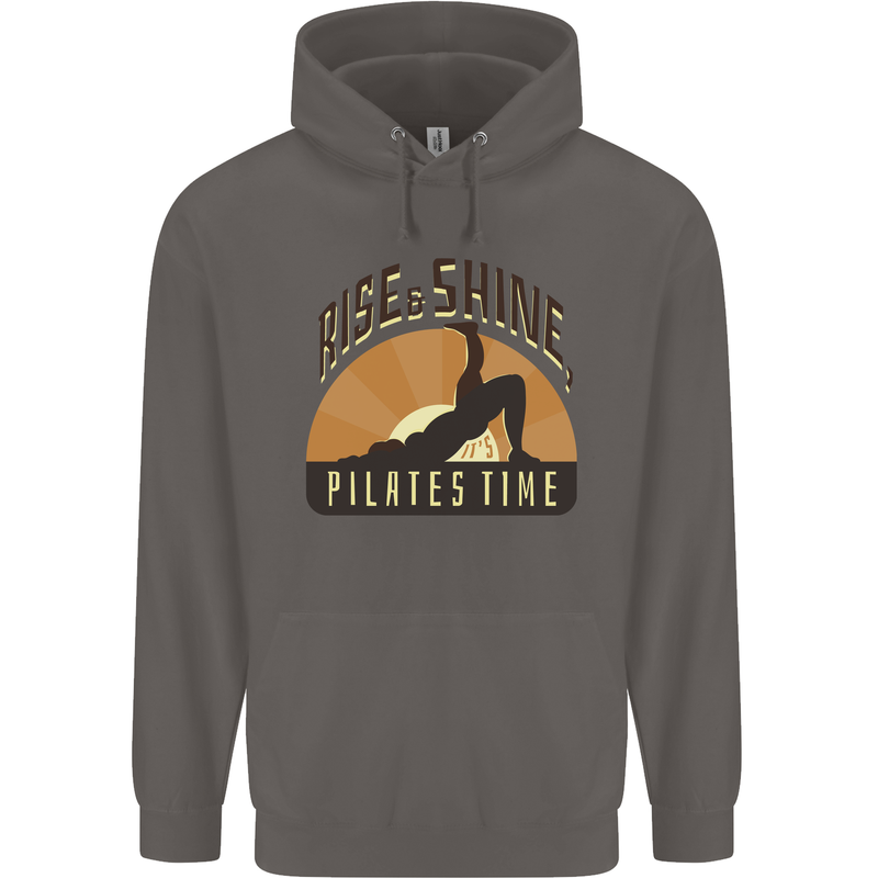 Yoga Rise and Shine Pilates Time Funny Mens 80% Cotton Hoodie Charcoal