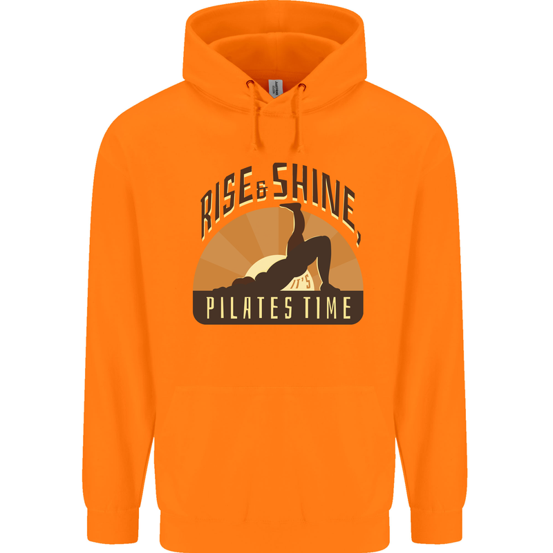 Yoga Rise and Shine Pilates Time Funny Mens 80% Cotton Hoodie Orange