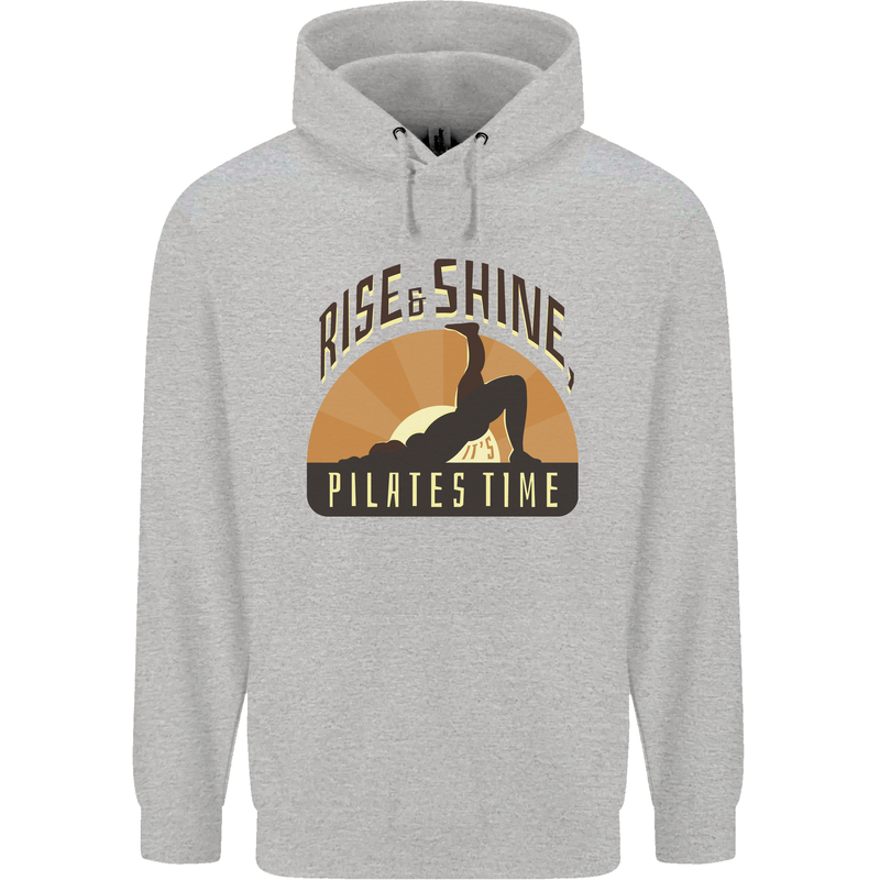 Yoga Rise and Shine Pilates Time Funny Mens 80% Cotton Hoodie Sports Grey