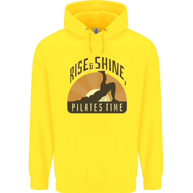 Yoga Rise and Shine Pilates Time Funny Mens 80% Cotton Hoodie Yellow