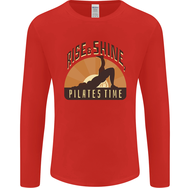 Yoga Rise and Shine Pilates Time Funny Mens Long Sleeve T-Shirt Red