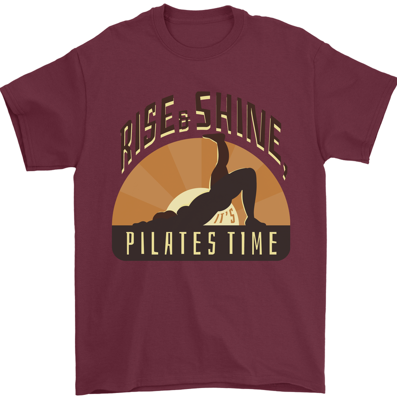 Yoga Rise and Shine Pilates Time Funny Mens T-Shirt 100% Cotton Maroon