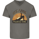 Yoga Rise and Shine Pilates Time Funny Mens V-Neck Cotton T-Shirt Charcoal