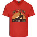 Yoga Rise and Shine Pilates Time Funny Mens V-Neck Cotton T-Shirt Red